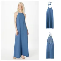Women's Denim Dress Simple Style Halter Neck Backless Sleeveless Solid Color Maxi Long Dress Casual Daily main image 1