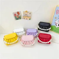 Girl'S Small Pu Leather Solid Color Cute Pearls Square Magnetic Buckle Crossbody Bag main image 1
