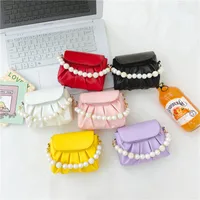 Girl'S Small Pu Leather Solid Color Cute Pearls Square Magnetic Buckle Crossbody Bag main image 2