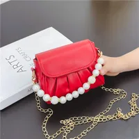 Girl'S Small Pu Leather Solid Color Cute Pearls Square Magnetic Buckle Crossbody Bag main image 3