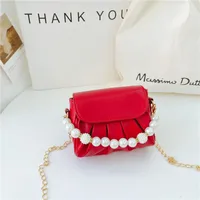 Girl'S Small Pu Leather Solid Color Cute Pearls Square Magnetic Buckle Crossbody Bag sku image 1