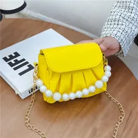 Girl'S Small Pu Leather Solid Color Cute Pearls Square Magnetic Buckle Crossbody Bag sku image 2