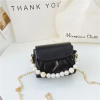 Girl'S Small Pu Leather Solid Color Cute Pearls Square Magnetic Buckle Crossbody Bag sku image 4