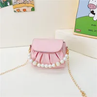 Girl'S Small Pu Leather Solid Color Cute Pearls Square Magnetic Buckle Crossbody Bag sku image 6