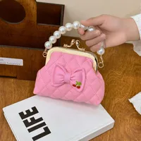 Girl'S Pu Leather Plaid Bow Knot Cute Pearls Square Buckle Crossbody Bag main image 2