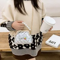 Girl'S Pu Leather Plaid Bow Knot Cute Pearls Square Buckle Crossbody Bag main image 3