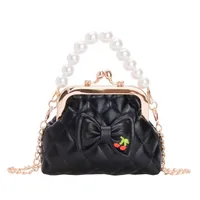 Girl'S Pu Leather Plaid Bow Knot Cute Pearls Square Buckle Crossbody Bag main image 5