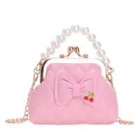 Girl'S Pu Leather Plaid Bow Knot Cute Pearls Square Buckle Crossbody Bag sku image 1