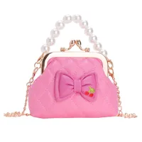 Girl'S Pu Leather Plaid Bow Knot Cute Pearls Square Buckle Crossbody Bag sku image 2