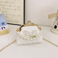 Girl'S Pu Leather Plaid Bow Knot Cute Pearls Square Buckle Crossbody Bag sku image 4