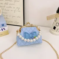 Girl'S Pu Leather Plaid Bow Knot Cute Pearls Square Buckle Crossbody Bag sku image 5