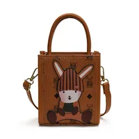 Girl'S Small Pu Leather Rabbit Bear Cute Square Magnetic Buckle Crossbody Bag sku image 2
