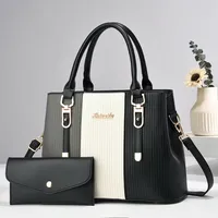 Women's Large Pu Leather Color Block Classic Style Sewing Thread Square Zipper Bag Sets main image 1