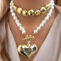 Retro Exaggerated Heart Shape CCB Imitation Pearl Plating Women's Pendant Necklace Necklace main image 1