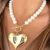 Retro Exaggerated Heart Shape CCB Imitation Pearl Plating Women's Pendant Necklace Necklace sku image 2