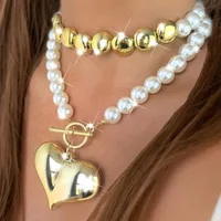Retro Exaggerated Heart Shape CCB Imitation Pearl Plating Women's Pendant Necklace Necklace main image 3
