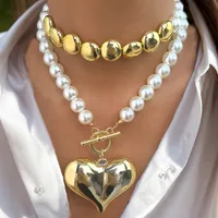 Retro Exaggerated Heart Shape CCB Imitation Pearl Plating Women's Pendant Necklace Necklace main image 5