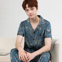 Men's Lightweight Silk Short - Sleeve Pajama Set - Breathable Casual Loungewear For Spring Summer Autumn main image 2