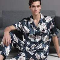 Men's Lightweight Silk Short - Sleeve Pajama Set - Breathable Casual Loungewear For Spring Summer Autumn main image 3