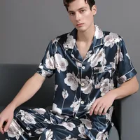 Men's Lightweight Silk Short - Sleeve Pajama Set - Breathable Casual Loungewear For Spring Summer Autumn sku image 4