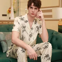 Men's Lightweight Silk Short - Sleeve Pajama Set - Breathable Casual Loungewear For Spring Summer Autumn sku image 5