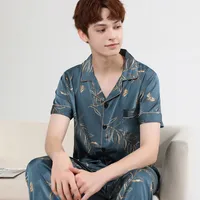 Men's Lightweight Silk Short - Sleeve Pajama Set - Breathable Casual Loungewear For Spring Summer Autumn sku image 15