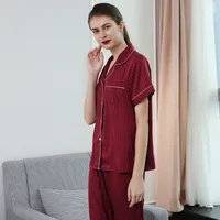 Couple's Summer Silk Pajama Set: Women's Striped & Men's Loose Fit Short Sleeve Two - Piece Homewear sku image 8