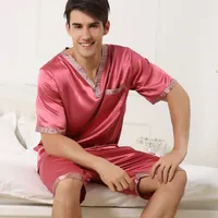 Men's Color Block Light Movement Wind Suit Collarless Short Sleeve Loose Men's Summer Pajamas sku image 4