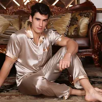 Men's Silk Short - Sleeve Pajama Set – Lightweight Summer Homewear, Breathable Grid Design, Comfortable Lounge Set main image 1
