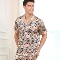Men's Silk Short - Sleeve Pajama Set – Lightweight Summer Homewear, Breathable Grid Design, Comfortable Lounge Set main image 4
