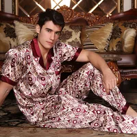 Men's Silk Short - Sleeve Pajama Set – Lightweight Summer Homewear, Breathable Grid Design, Comfortable Lounge Set main image 3