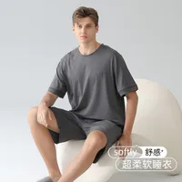 Men's Soft Modal Pajama Set - Cooling Summer Short Sleeve, Lightweight Lounge Wear Home & Outdoor Use, Plus Size Comfort sku image 4