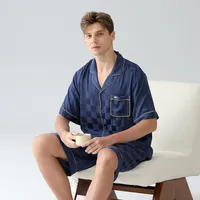Men's Summer Silk - Like Satin Pajama Set With Short Sleeves & Breathable Shorts - Lightweight Viscose Homewear Outfit main image 1