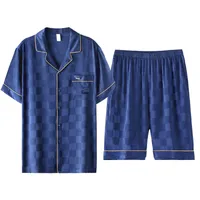 Men's Summer Silk - Like Satin Pajama Set With Short Sleeves & Breathable Shorts - Lightweight Viscose Homewear Outfit main image 3