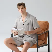 Men's Ice Silk Pajama Set - Lightweight Summer Short Sleeve Lounge Set, Breathable Smooth Fabric For Comfortable Sleep & Home Wear main image 1