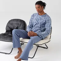 Antibacterial Cotton Men's Pajama Set - Long Sleeve Pullover Home Lounge Wear, Breathable Comfort For Spring, Autumn & Winter Seasons main image 1