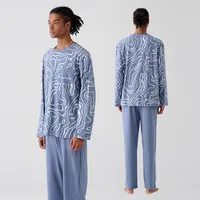 Antibacterial Cotton Men's Pajama Set - Long Sleeve Pullover Home Lounge Wear, Breathable Comfort For Spring, Autumn & Winter Seasons main image 2