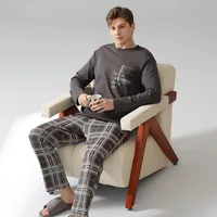 Antibacterial Cotton Men's Pajamas Long Sleeve Winter Sleepwear Soft Comfort Home Loungewear Plus Size main image 1