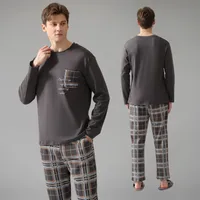 Antibacterial Cotton Men's Pajamas Long Sleeve Winter Sleepwear Soft Comfort Home Loungewear Plus Size main image 2