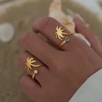 Hawaiian Beach Coconut Tree 304 Stainless Steel 18K Gold Plated Women's Open Rings main image 3