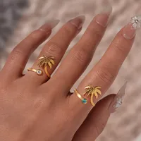 Hawaiian Beach Coconut Tree 304 Stainless Steel 18K Gold Plated Women's Open Rings main image 5
