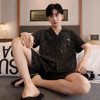 Men's Cotton Summer Short Sleeve Lounge Set - Lightweight Open-Front Pajamas, Oversized Fit With Drawstring Shorts, Home & Outdoor-Ready main image 1