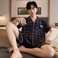 Men's Cotton Summer Short Sleeve Lounge Set - Lightweight Open-Front Pajamas, Oversized Fit With Drawstring Shorts, Home & Outdoor-Ready main image 4