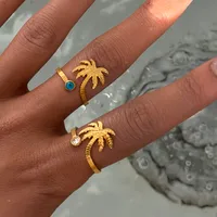 Hawaiian Beach Coconut Tree 304 Stainless Steel 18K Gold Plated Women's Open Rings main image 6