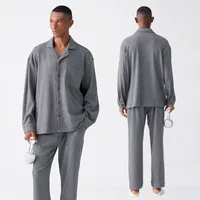 Men's Antibacterial Cotton Pajama Set - American - Style Textured Stretch Fabric, Long Sleeve Lounge Wear For All Seasons, Home & Outdoor Use main image 2