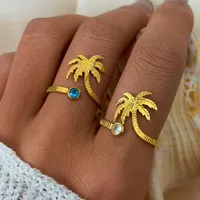 Hawaiian Beach Coconut Tree 304 Stainless Steel 18K Gold Plated Women's Open Rings main image 8