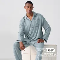 Men's Soft Modal Cotton Pajama Set - Long Sleeve Winter Homewear, Plus - Size Comfortable Sleepwear sku image 4