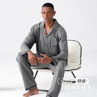 Men's Soft Modal Cotton Pajama Set - Long Sleeve Winter Homewear, Plus - Size Comfortable Sleepwear sku image 8