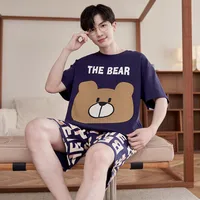 Men's Summer Cotton Short Sleeve Cartoon Print Round Neck Pullover Pajama Set For Teens & Students Homewear main image 4