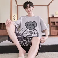 Men's Summer Cotton Short Sleeve Cartoon Print Round Neck Pullover Pajama Set For Teens & Students Homewear main image 5